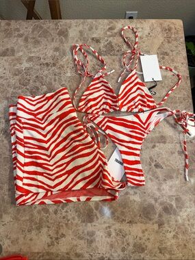 triangl swimwear Red and White Zebra Print Triangle Bikini Set
